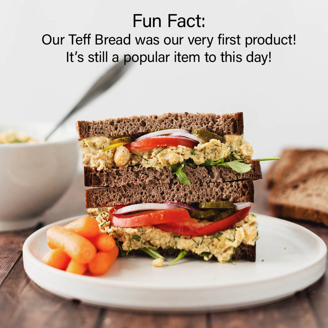 Gluten-Free Nut-Free Vegan Chickpea Salad sandwich on Teff Bread