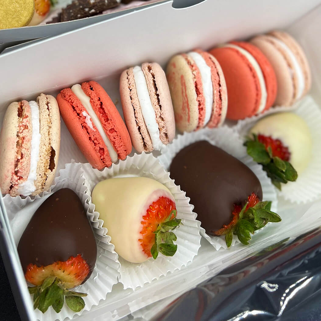 Gluten-Free Nut Free Valentines Day Macaron and Strawberry Box