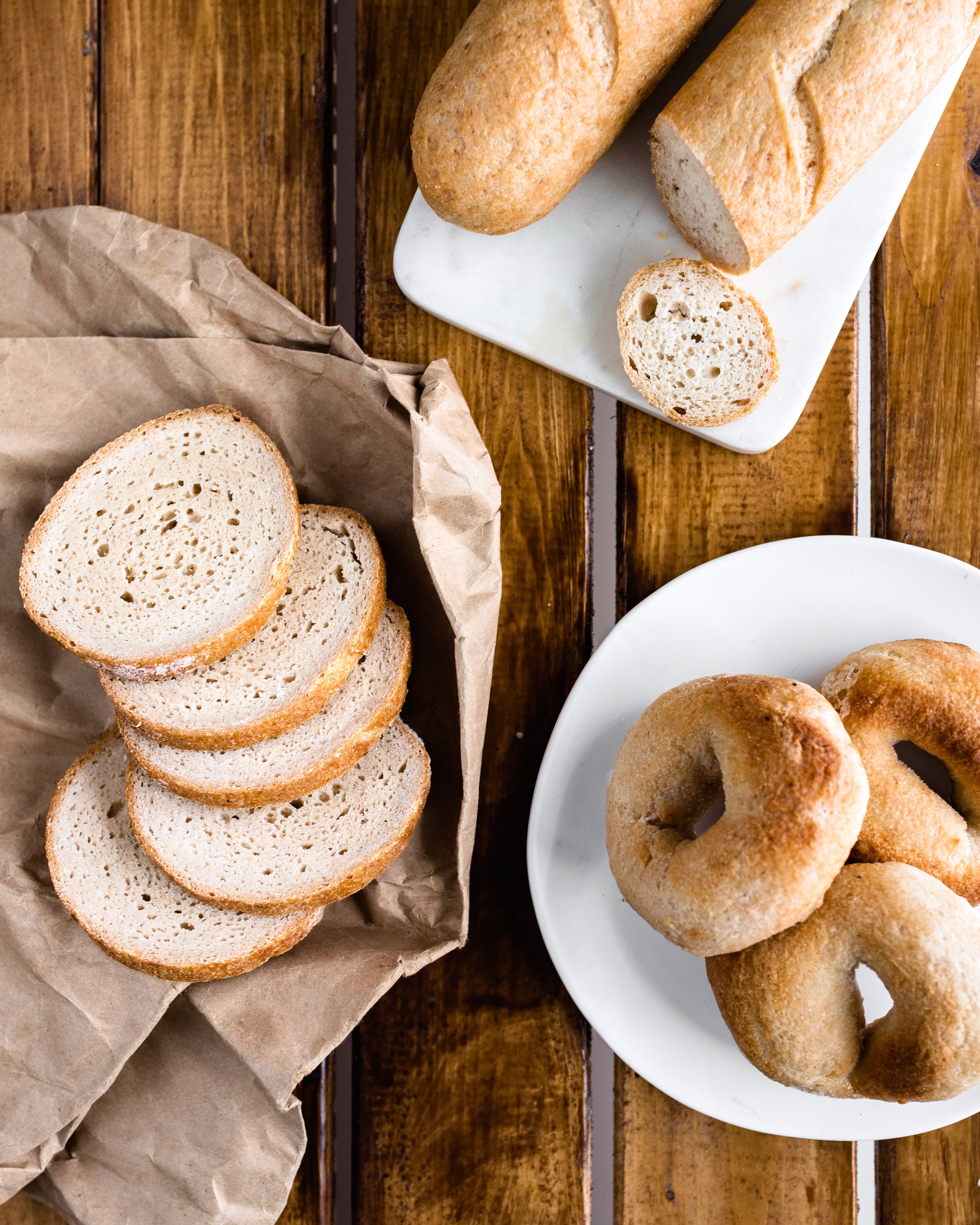 Gluten-Free Nut-Free Sourdough bread, baguette and plain bagels